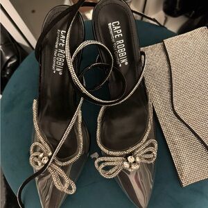 Cape Robbin Clear and Silver Crystal-Trim Pointed Slingback Heels